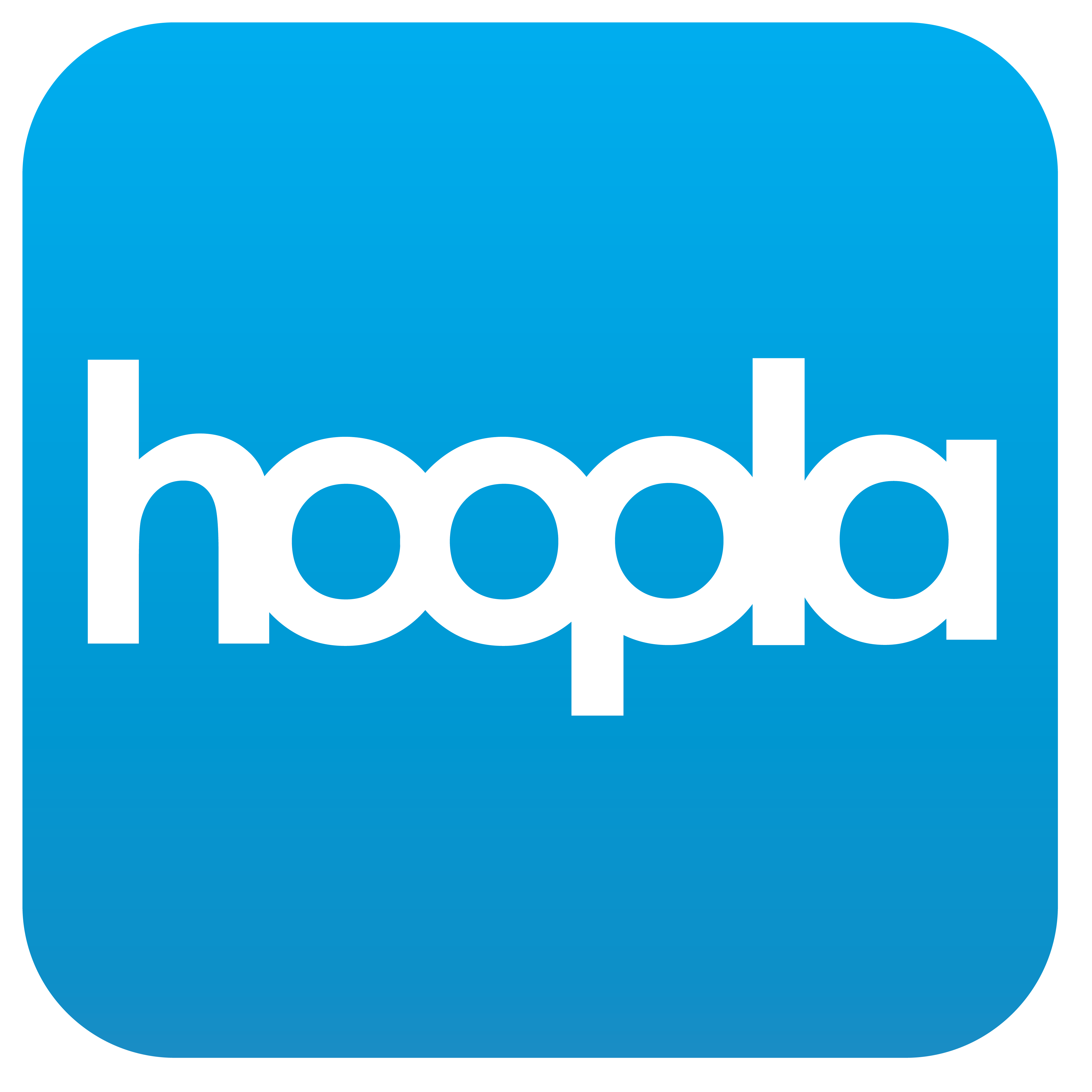 Blue and white Hoopla logo